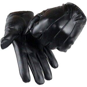 Men's  Black Long Keeper Leather Touchscreen Winter Driving Warm Wrist Gloves
